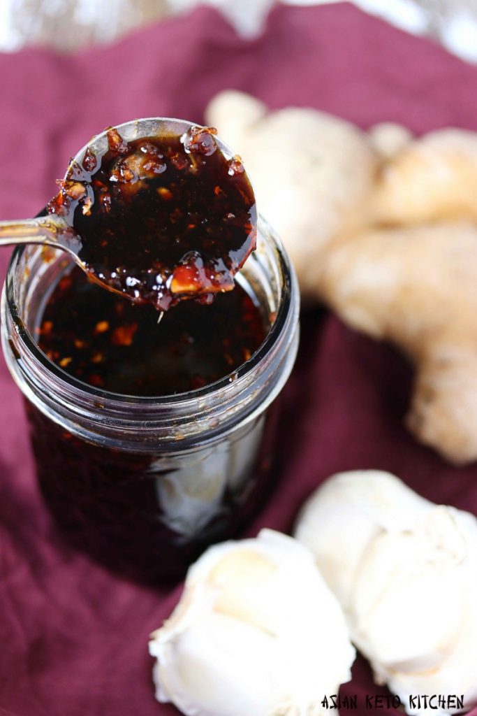 A spoonful of keto teriyaki sauce made from scratch!